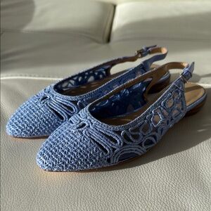 Talbots Edna Raffia‎ Crochet Slingback Flats